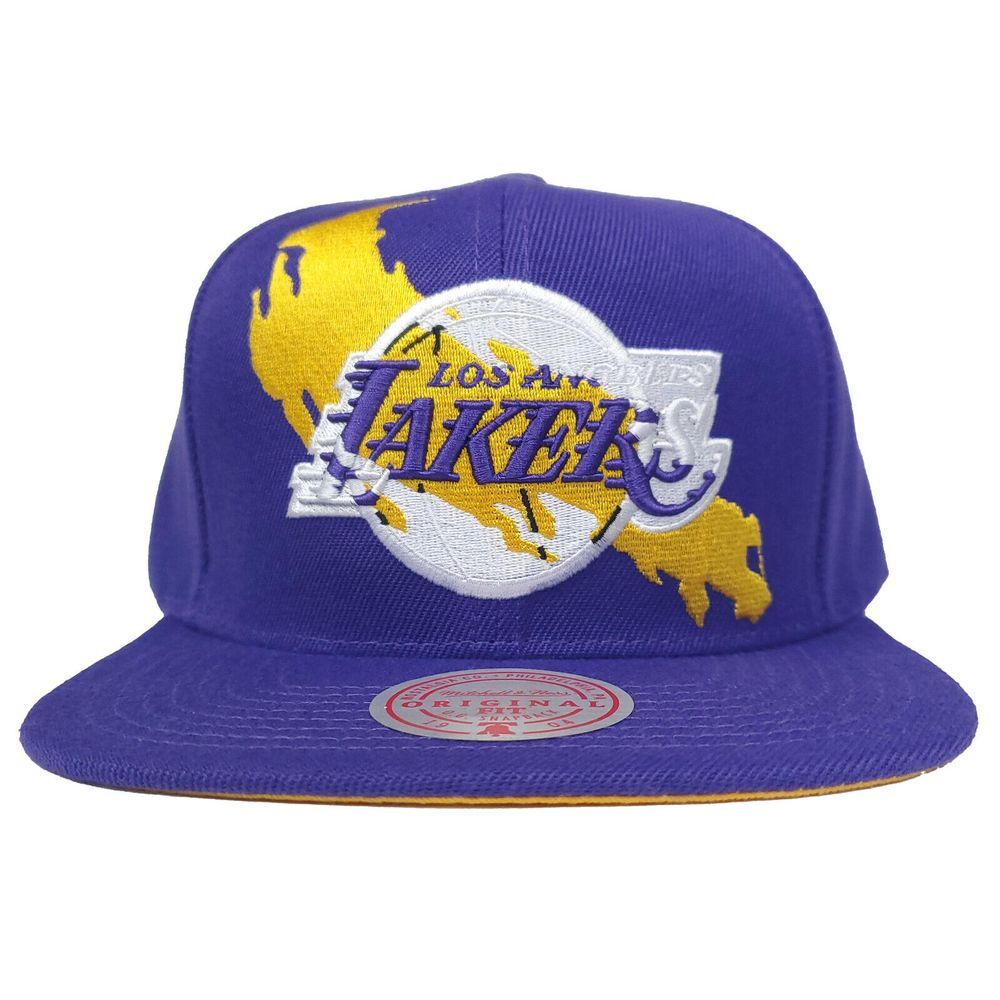 LA Lakers Mitchell & Ness NBA Snapback Hat Cap 3D‎ Logo Paint Art Purple NWT